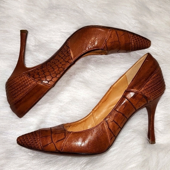 Fauzian Jeunesse Braided Woven Leather Pointy Toe Low Heel Tan Size - Picture 9 of 9